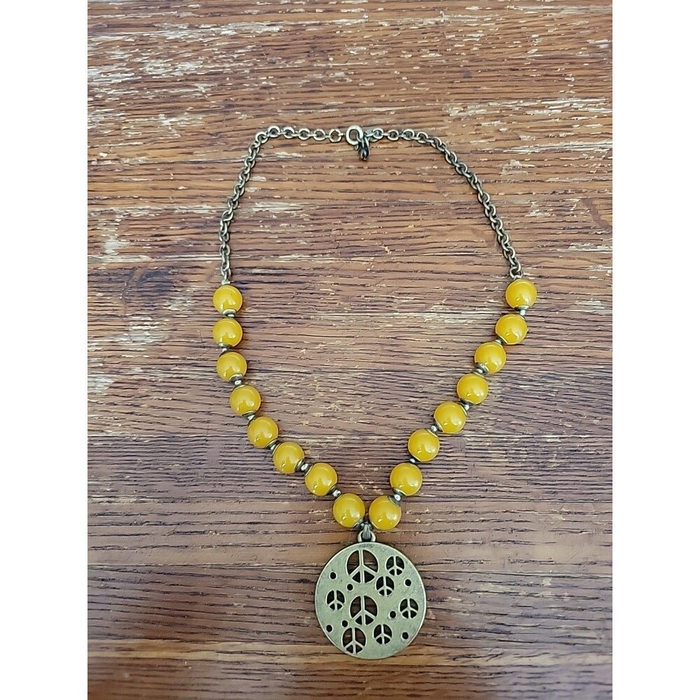 Liz Claiborne Mustard Yellow Peace Sign Necklace Choker Vintage Axcess Power